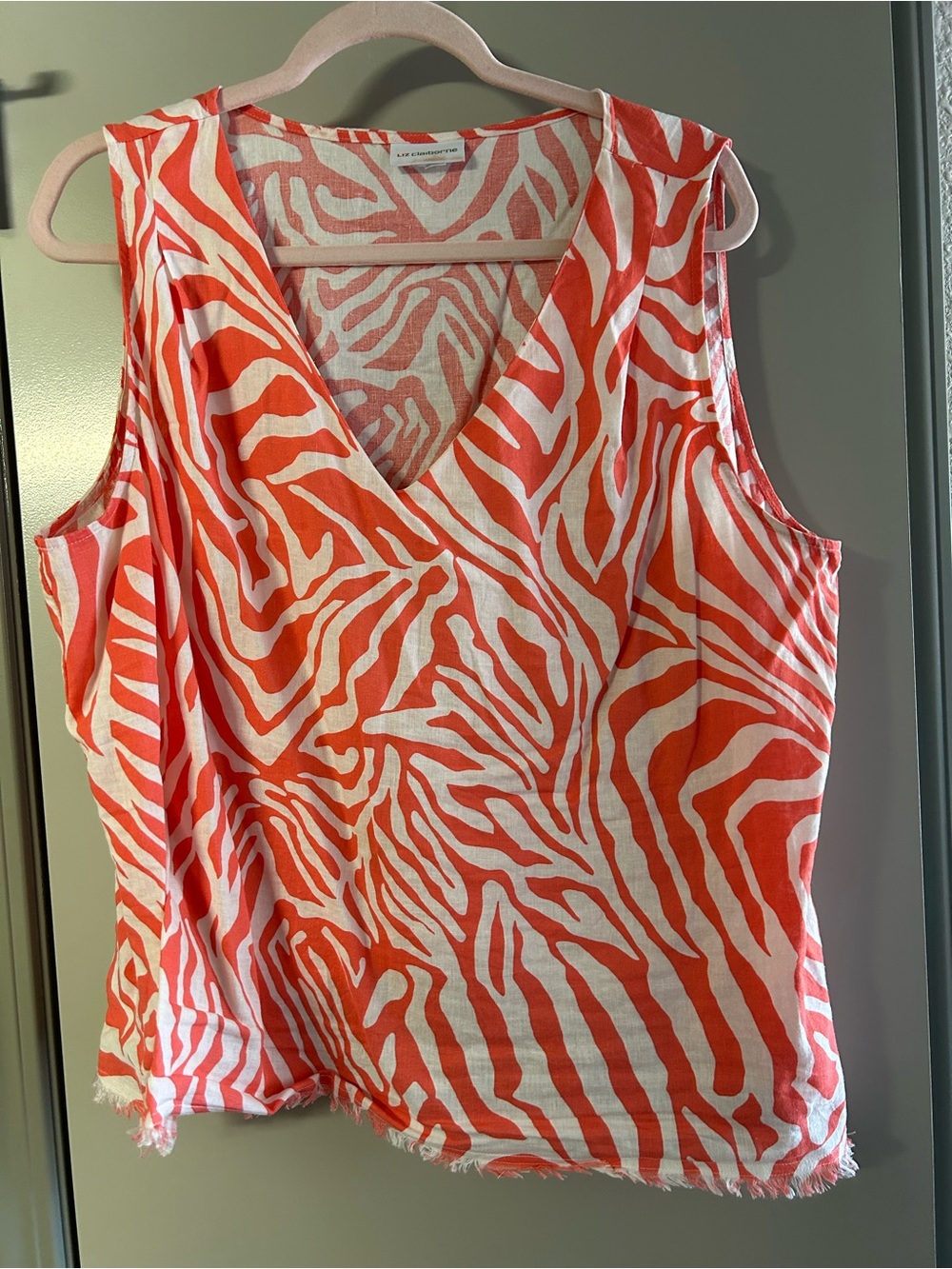 Liz Claiborne Orange & White Zebra-Print V-Neck Tank